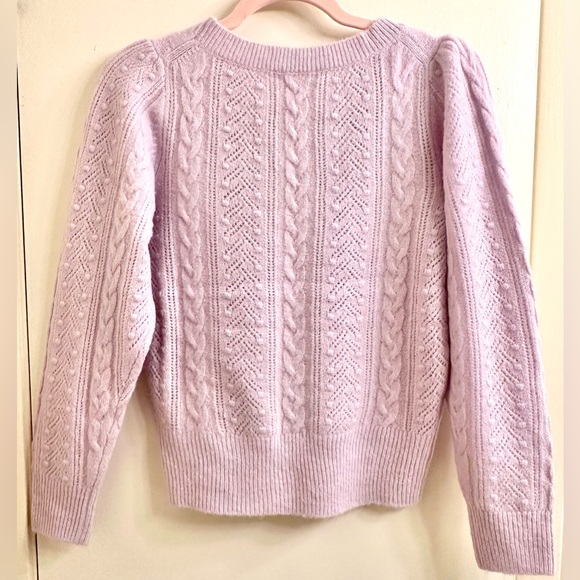 NWOT. J.Crew Pointelle Cable-Knit Crewneck Sweater in Ashen Quartz. Size S. - Picture 5 of 6